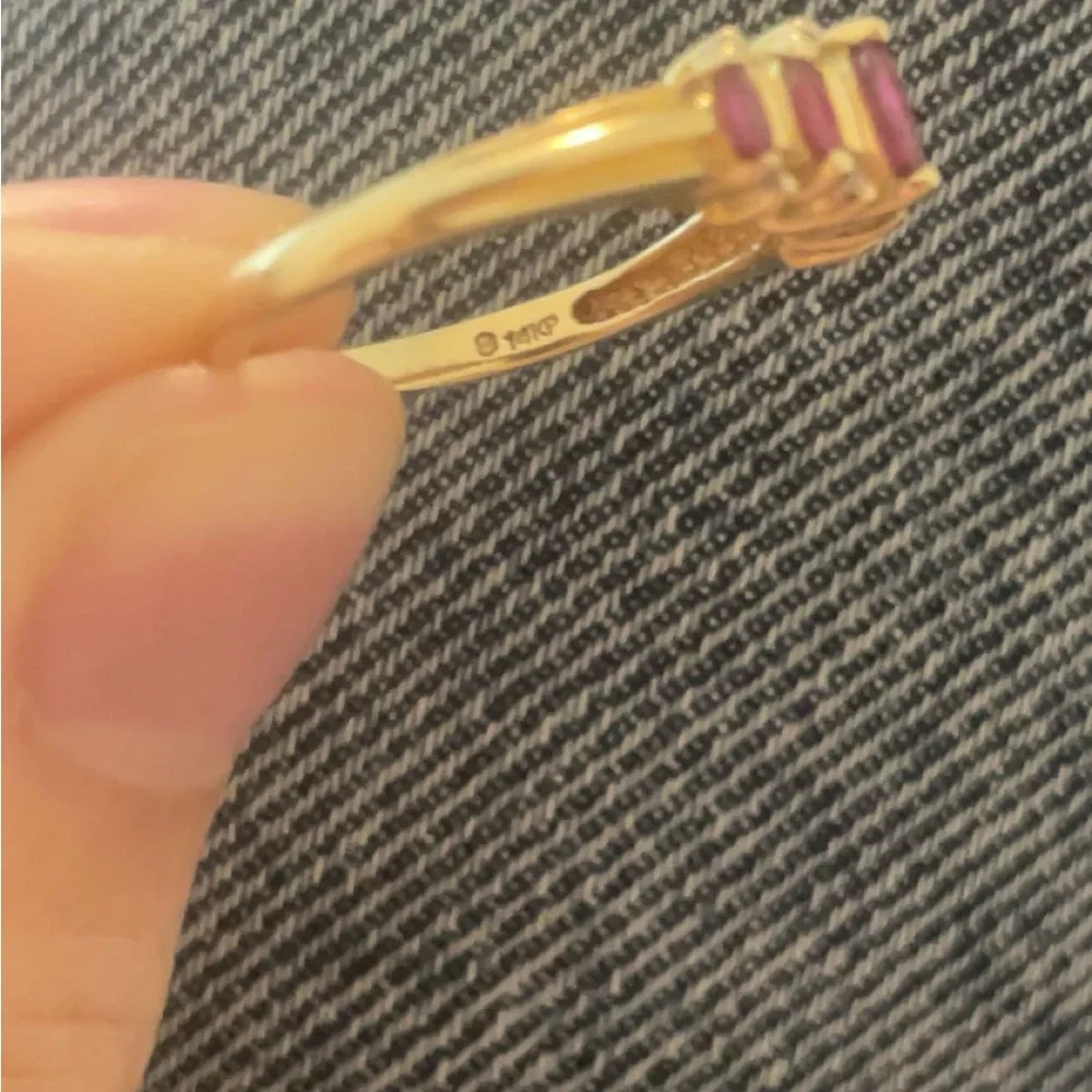 14k Solid Gold Antique Diamond and Pink Gemstone Ring - Picture 6 of 6